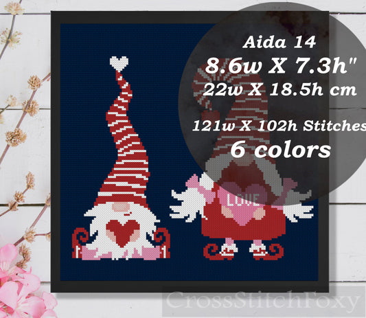 Scandinavian Valentine gnomes cross stitch pattern