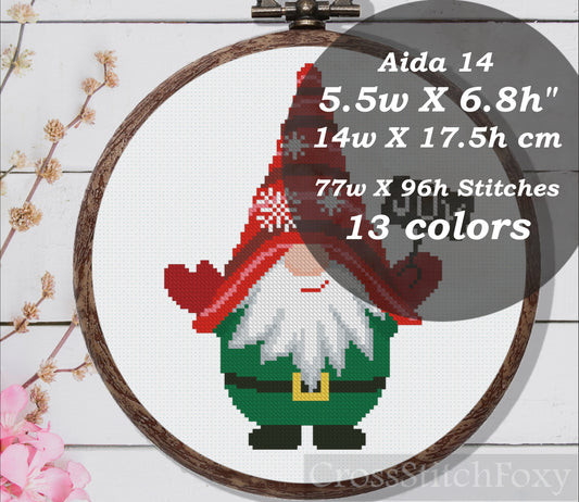 Scandinavian gnome joy cross stitch pattern