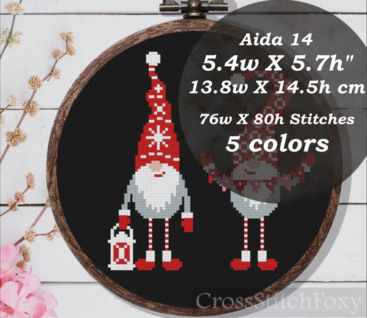 Scandinavian gnomes cross stitch pattern