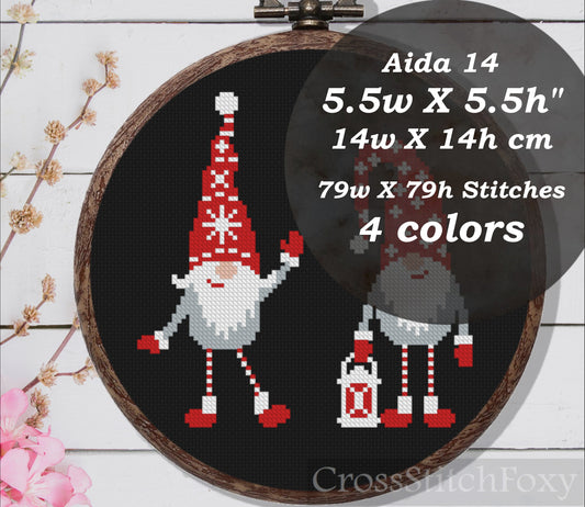 Scandinavian gnomes cross stitch pattern