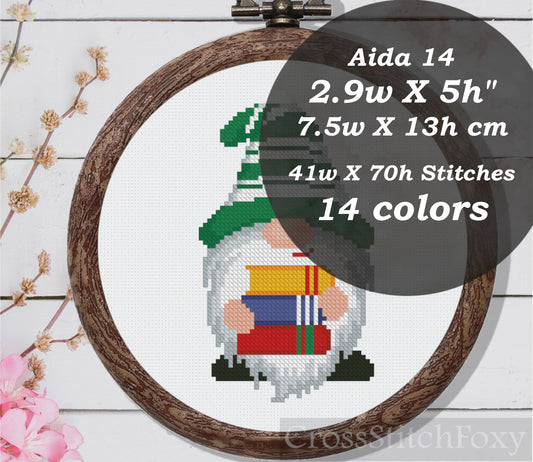 School gnome cross stitch pattern
