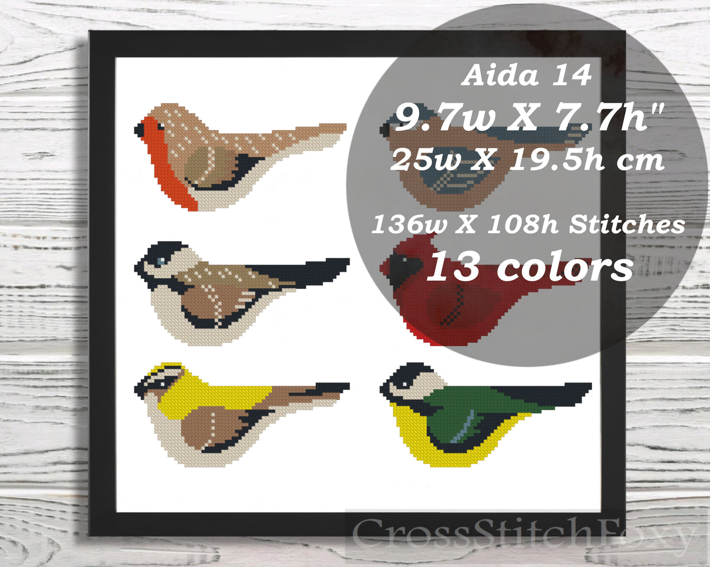 Six Birds cross stitch pattern