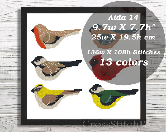 Six Birds cross stitch pattern