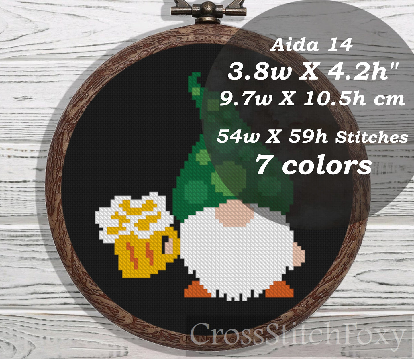 St Patrick Gnome with beer cross stitch pattern