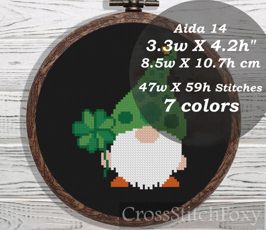 St Patrick Gnome cross stitch pattern