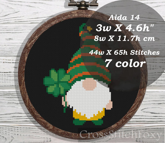 St Patrick Gnome cross stitch pattern
