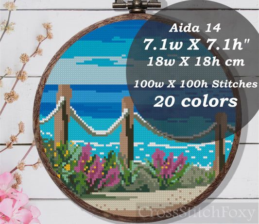 Summer Sea Beach Landscape Cross Stitch Pattern PDF