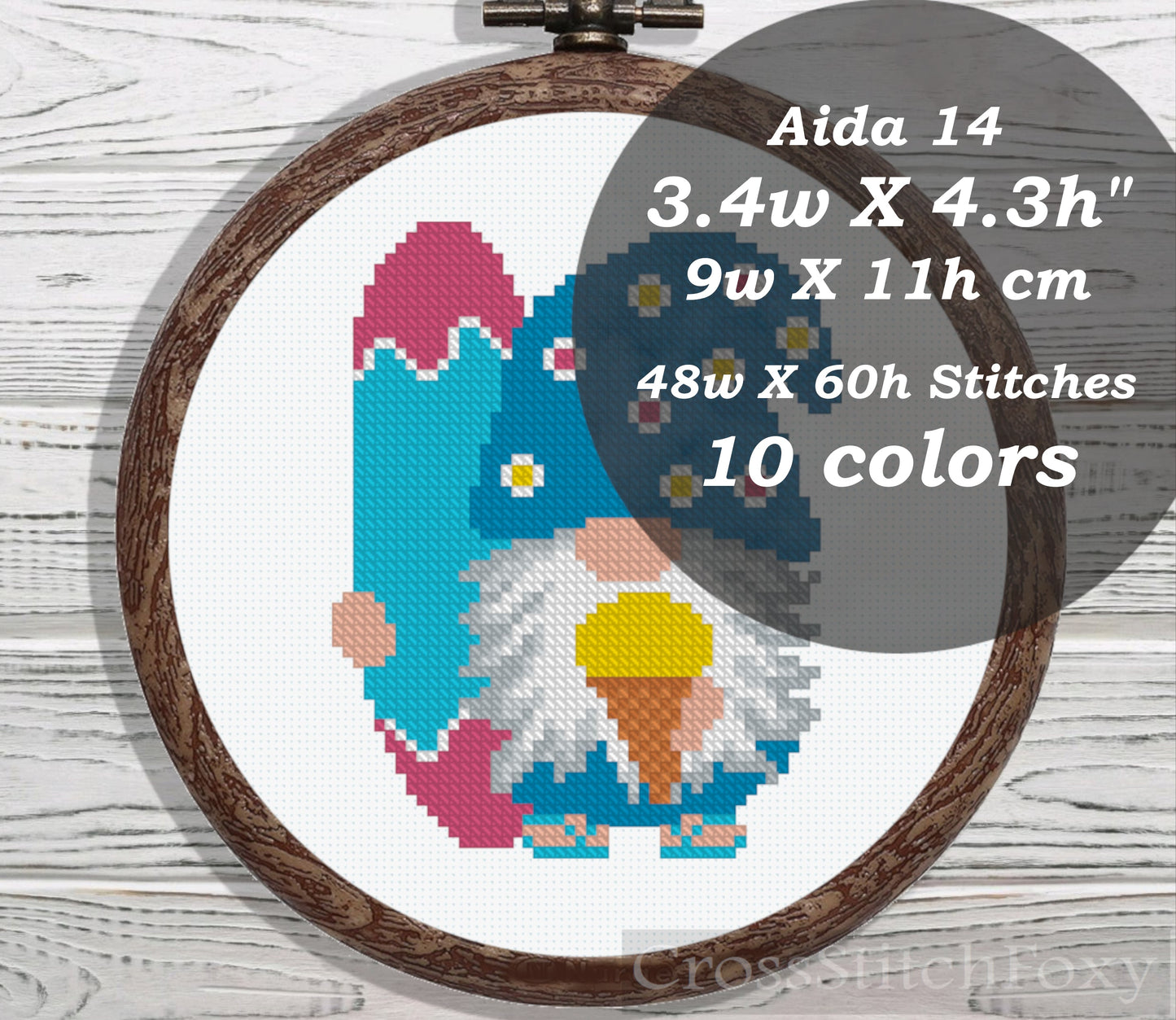 Summer surf gnome cross stitch pattern