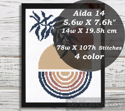 Sun palm leaf cross stitch pattern