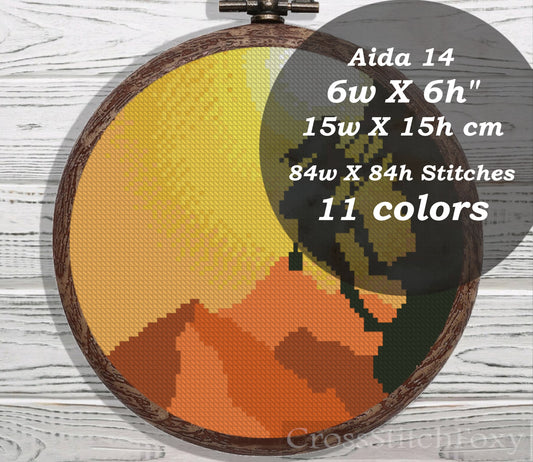 Sunset rock climbing girl cross stitch pattern PDF