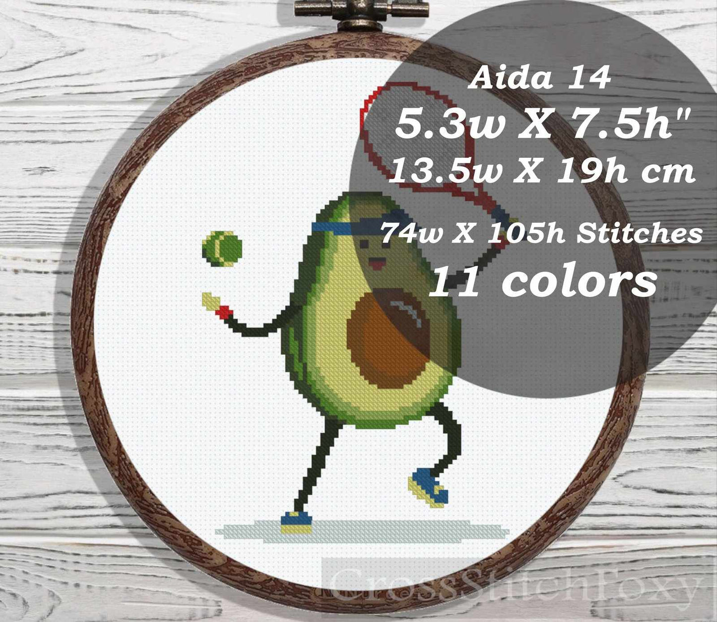 Tennis Avocado cross stitch pattern