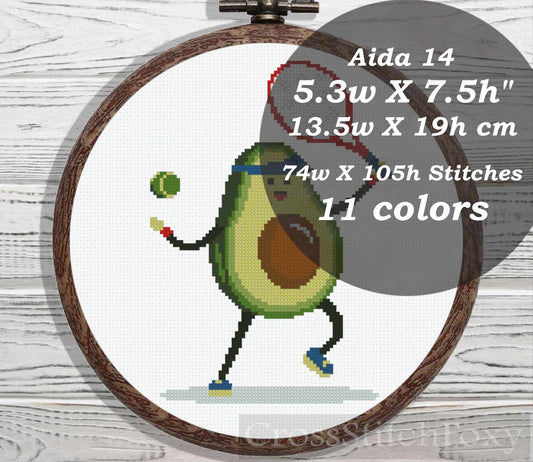 Tennis Avocado cross stitch pattern