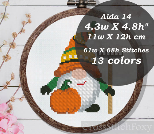 Thanksgiving Fall Gnome Autumn Pumpkin Gardening cross stitch pattern