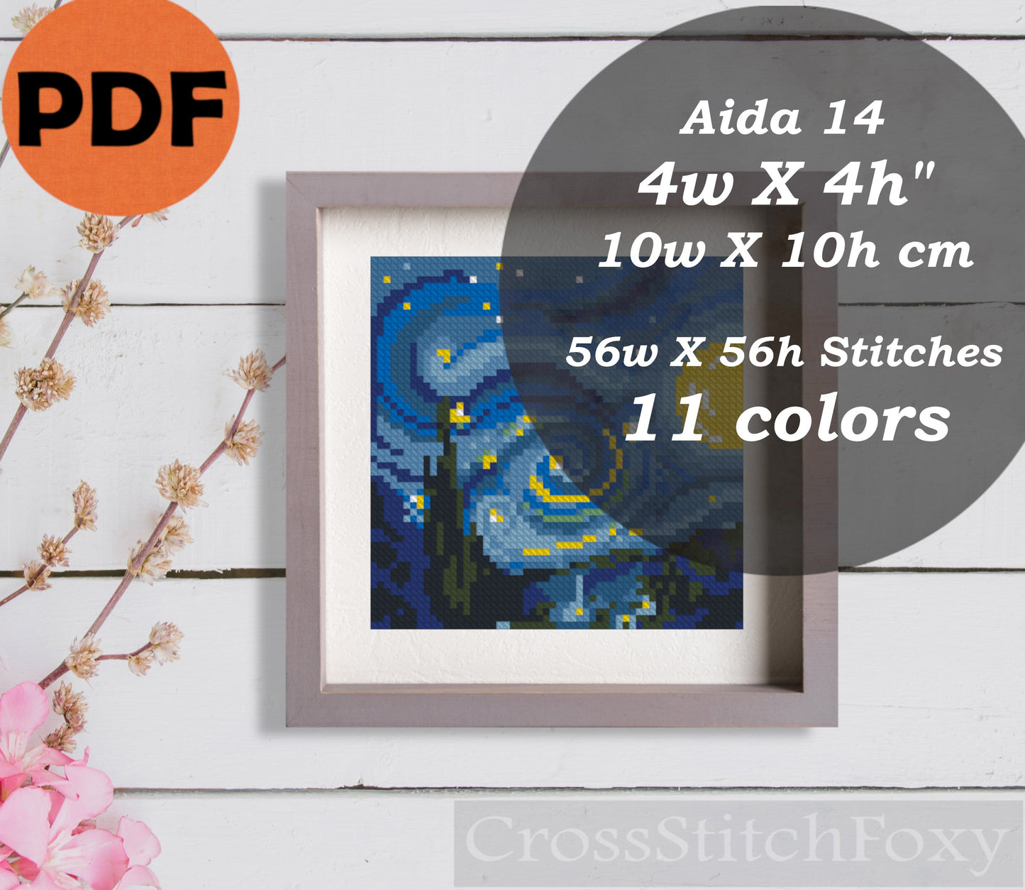 The Starry Night Tiny Cross Stitch Pattern