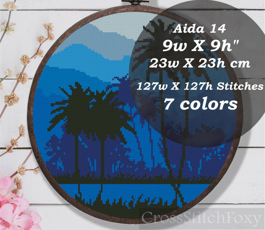 Tropical Forest Landscape Cross Stitch Pattern