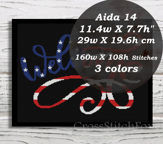 USA Flag Welcome sign cross stitch pattern