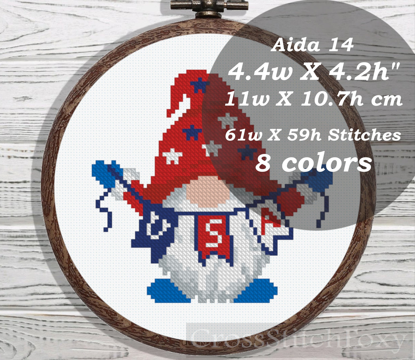 USA Patriotic Gnome cross stitch pattern