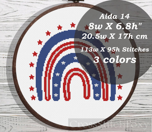USA patriotic rainbow cross stitch pattern