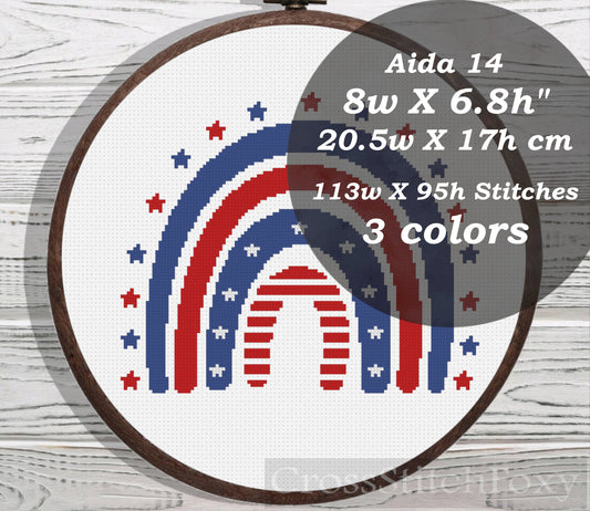 USA patriotic rainbow cross stitch pattern