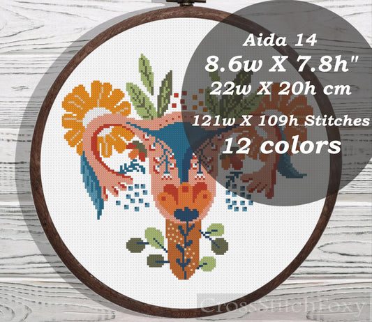 Uterus floral cross stitch pattern