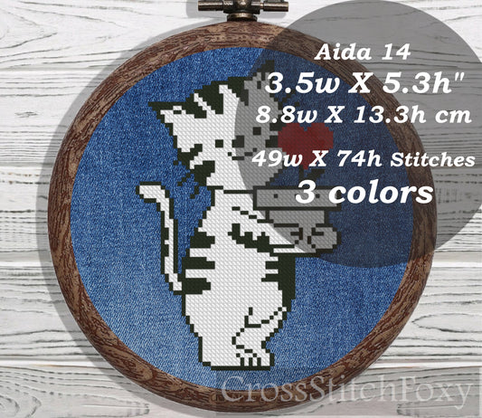 Valentine Cat with Flower cross stitch pattern