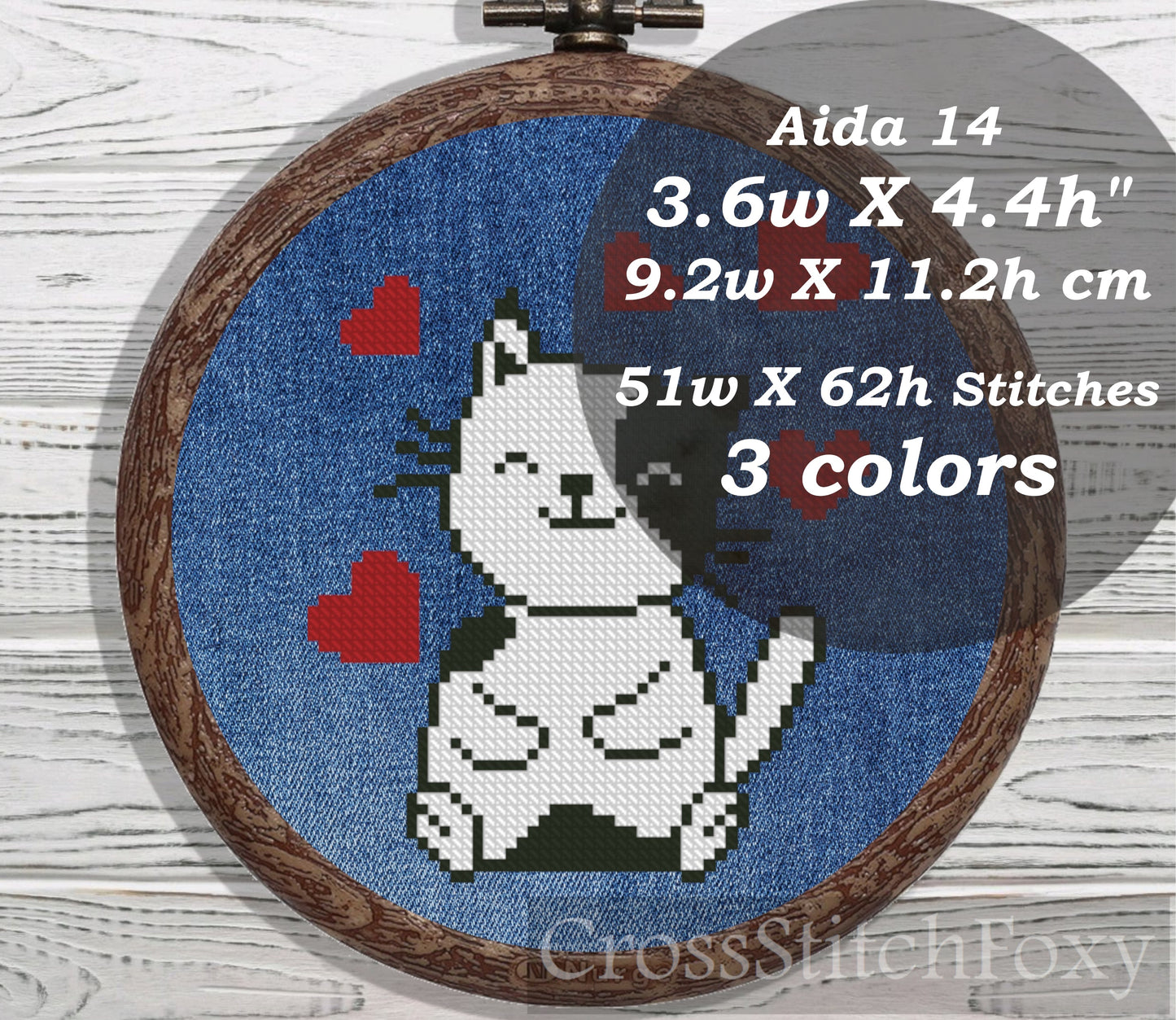 Valentine Cat with Hearts cross stitch pattern