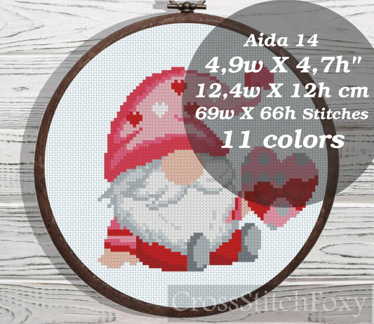 Valentine Gnome cross stitch pattern