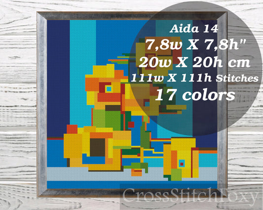 Van Gogh Six Sunflowers Abstract cross stitch pattern