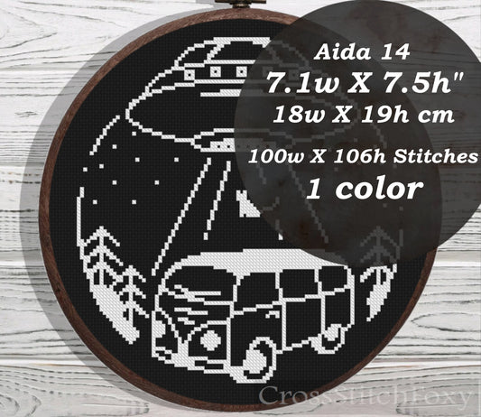 Van life alien abduction cross stitch pattern
