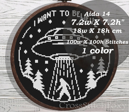I Want To Believe Bigfoot cross stitch pattern