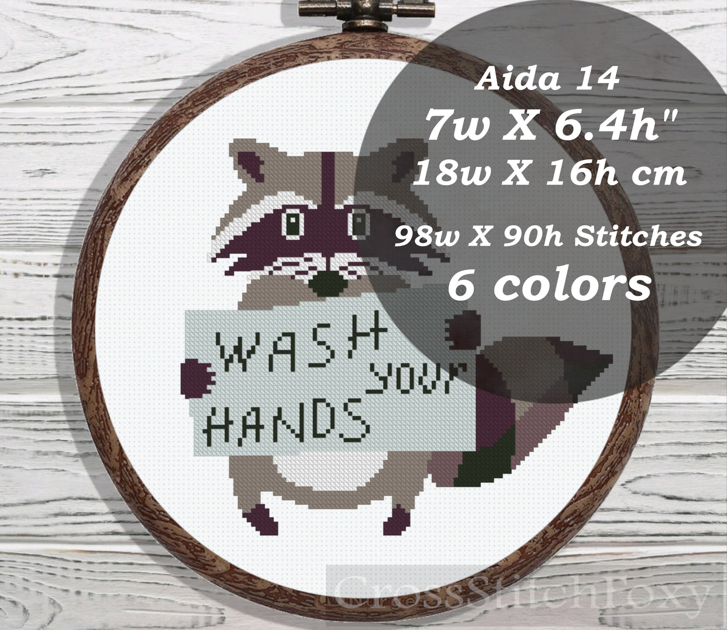 Wash Your Hands Raccoon cross stitch pattern