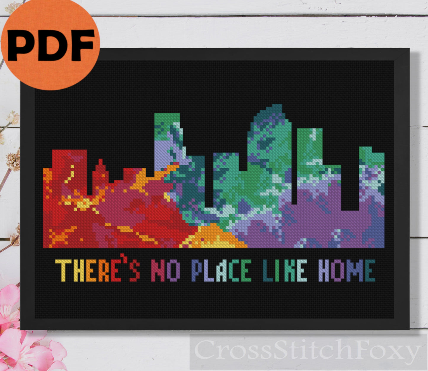 Watercolor Denver Skyline cross stitch pattern