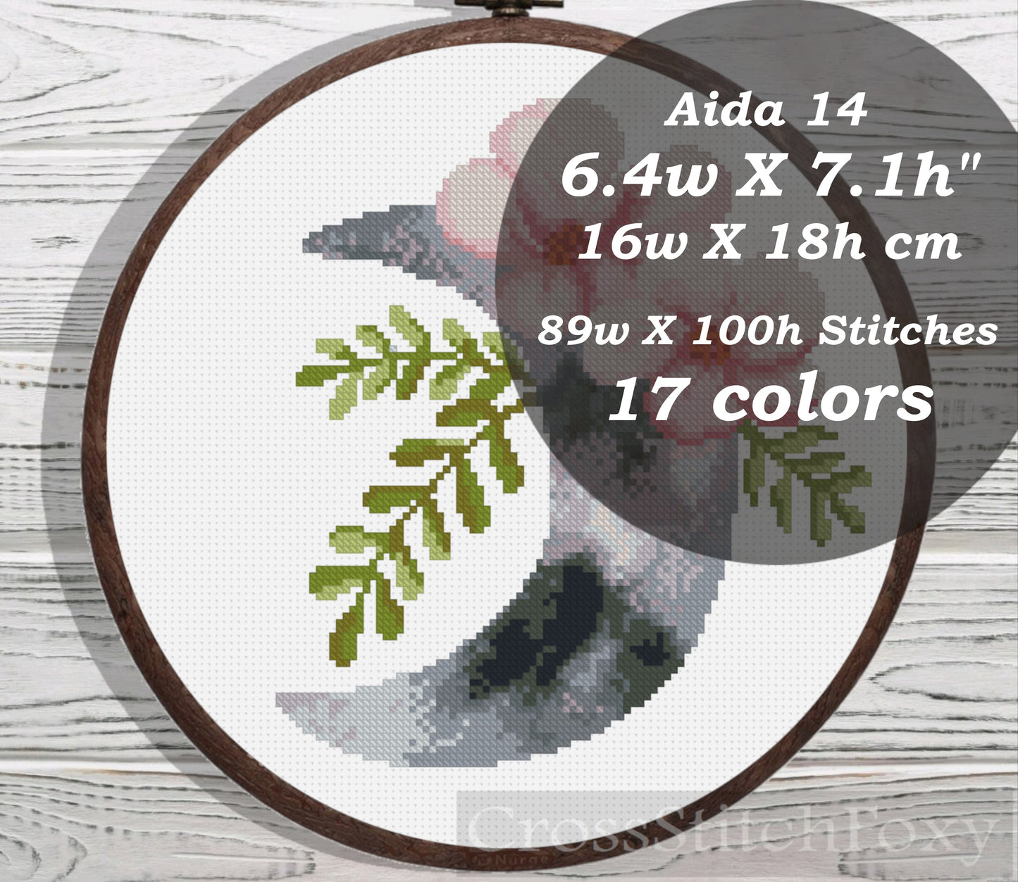 Watercolor Floral Moon cross stitch pattern
