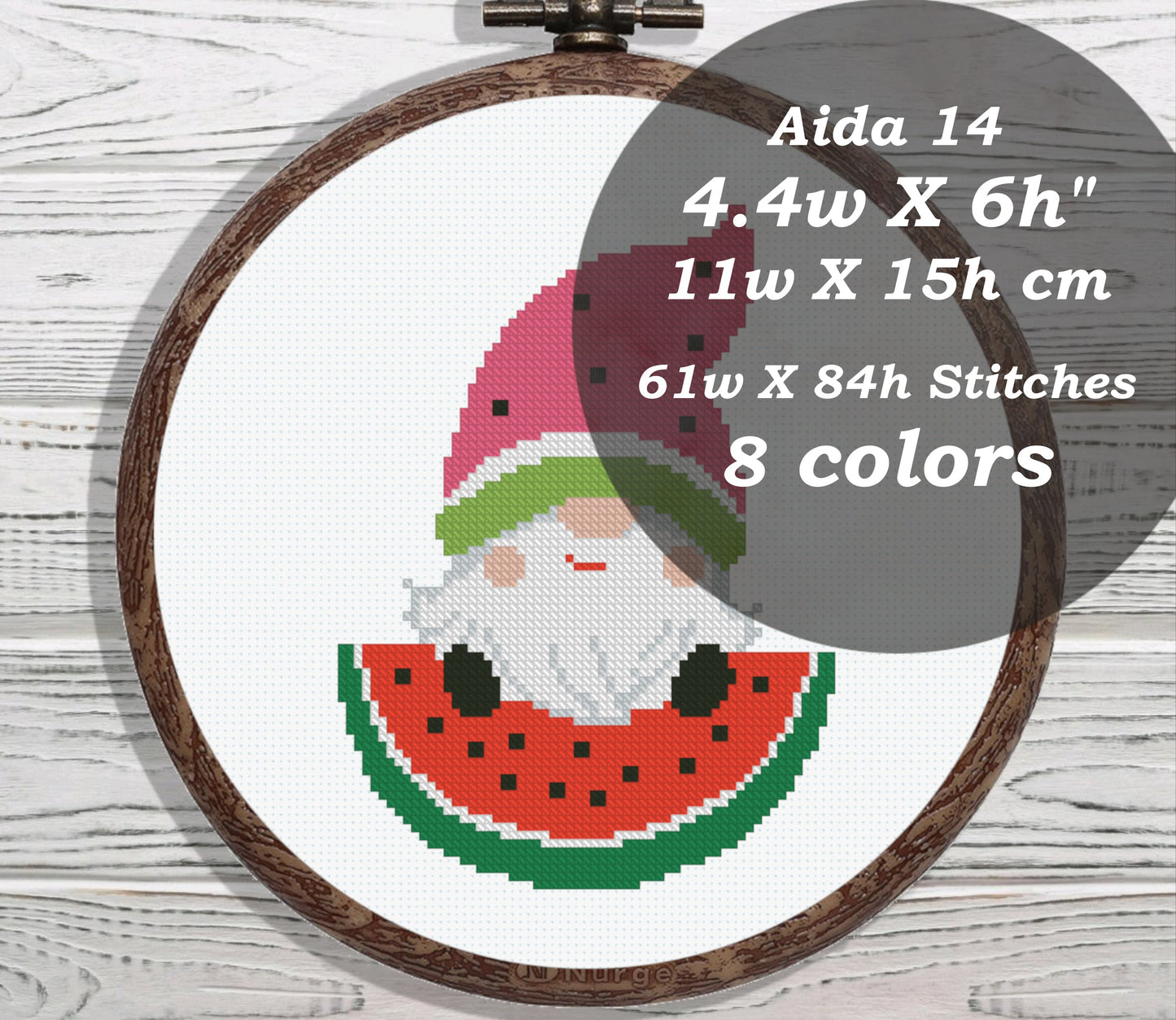 Watermelon Gnome cross stitch pattern