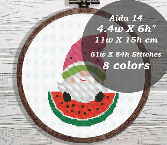 Watermelon Gnome cross stitch pattern