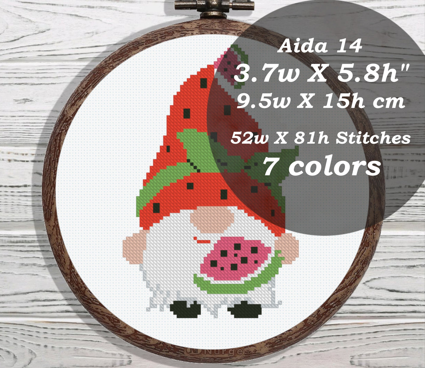 Watermelon Gnome cross stitch pattern