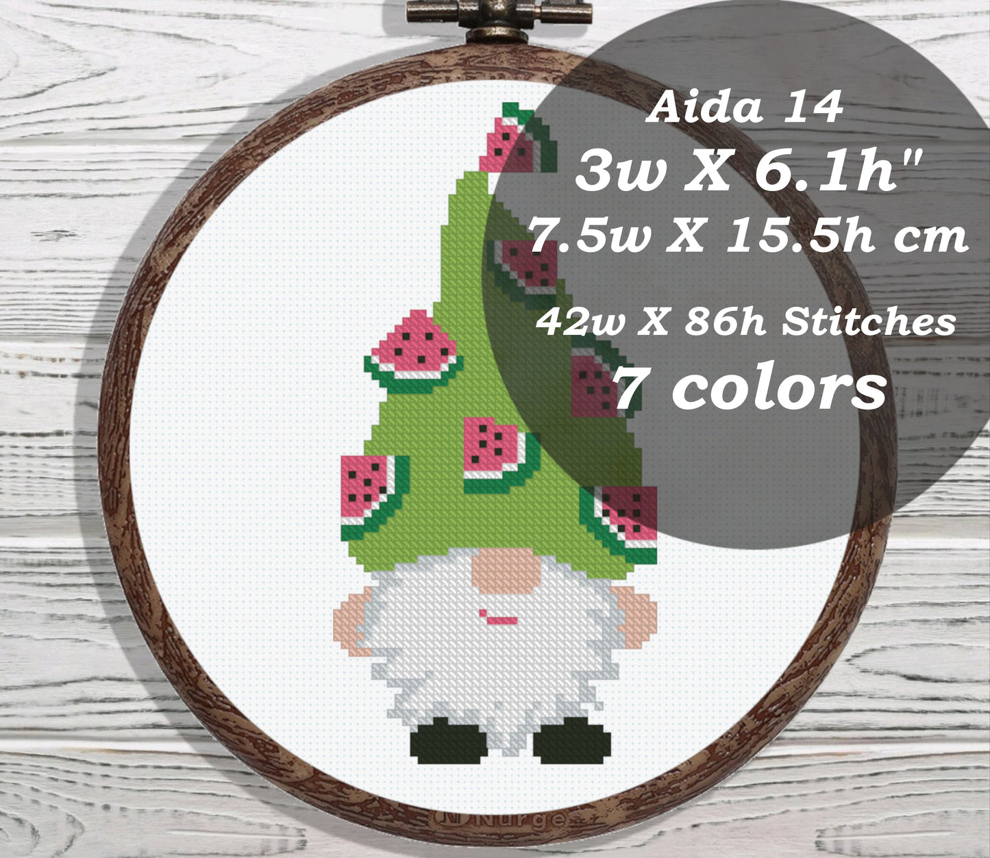 Watermelon Small Gnome cross stitch pattern