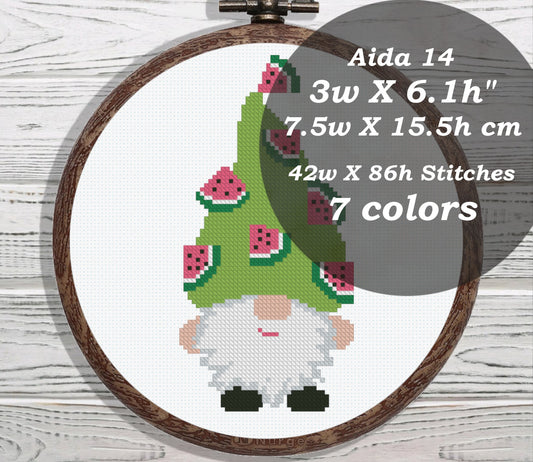 Watermelon Small Gnome cross stitch pattern