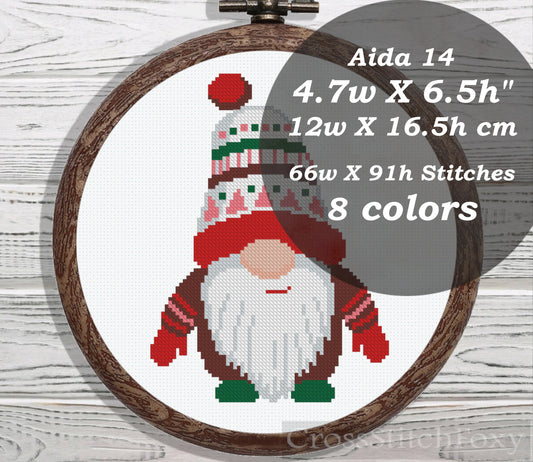Winter gnome cross stitch pattern