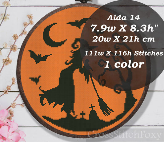 Witch Broom Halloween Cross Stitch Pattern