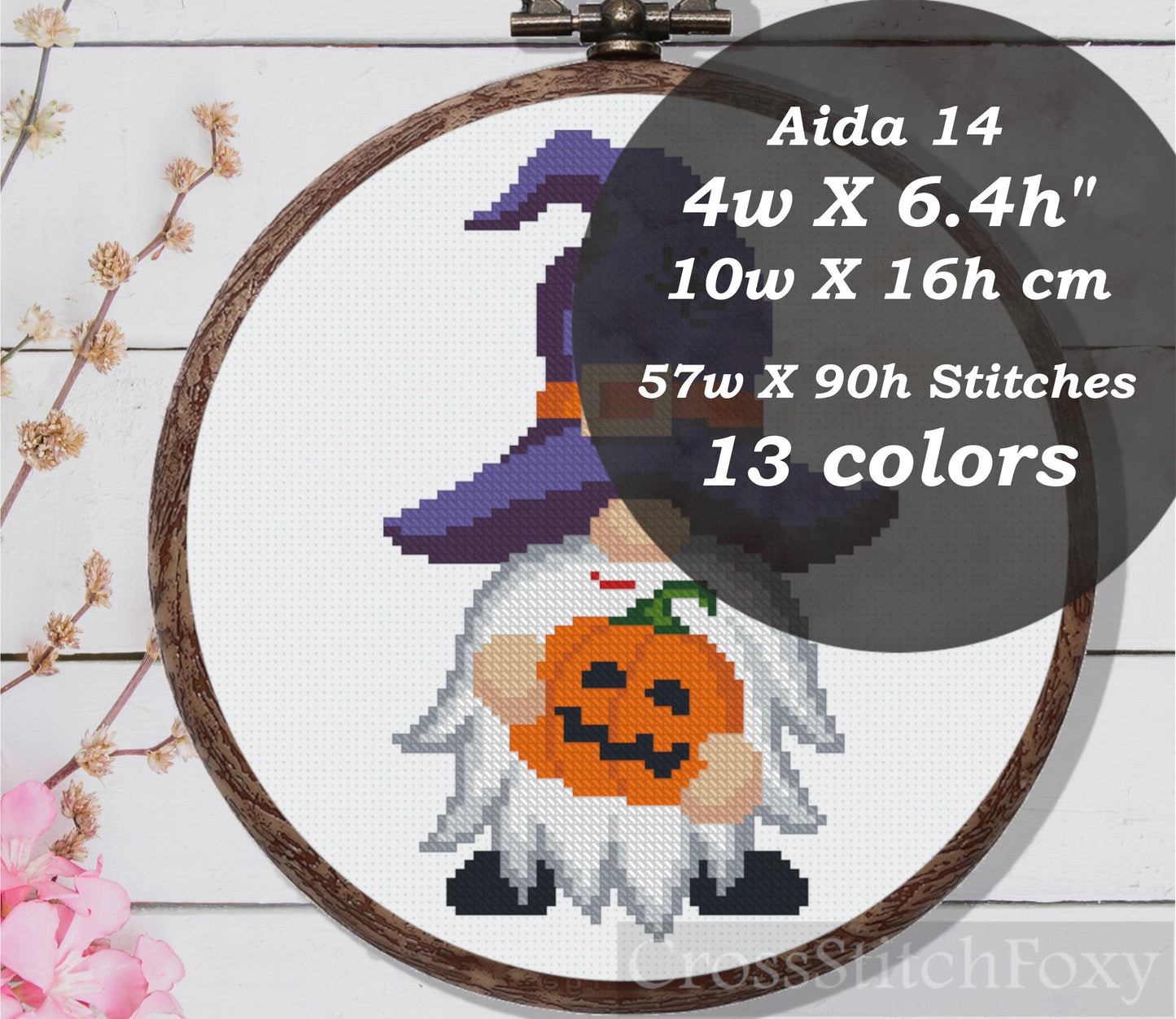 Witch Hat Gnome with Pumpkin Cross Stitch Pattern