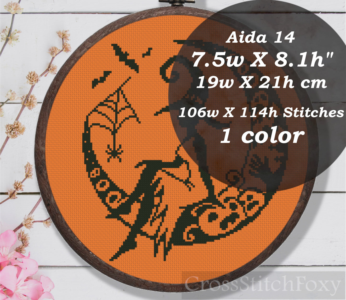 Witch Moon Halloween Boo Cross Stitch Pattern