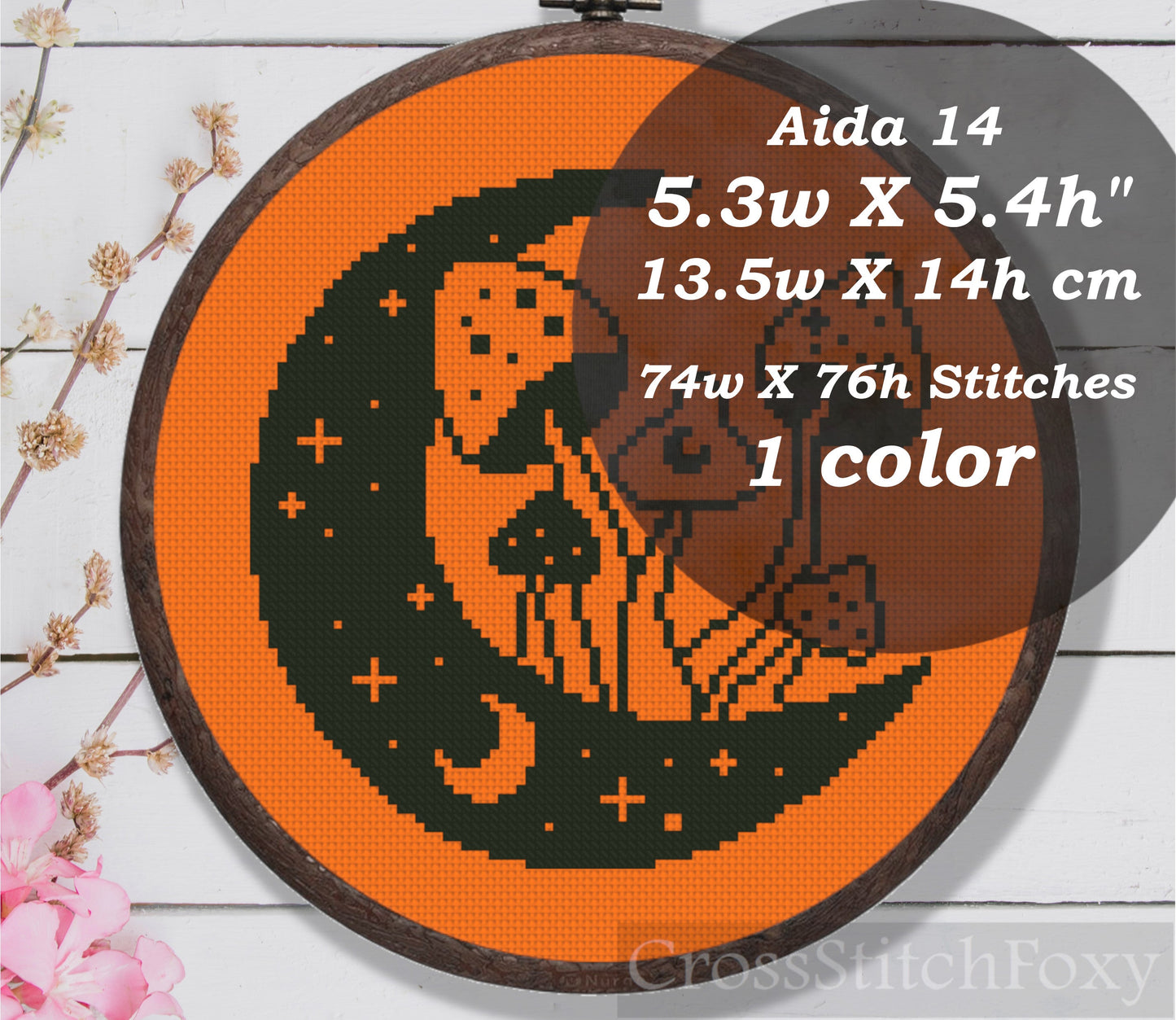 Witchy Moon Mushrooms Cross Stitch Pattern