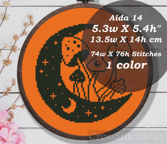 Witchy Moon Mushrooms Cross Stitch Pattern