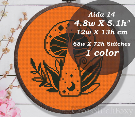 Witchy Mushroom Moon Cross Stitch Pattern