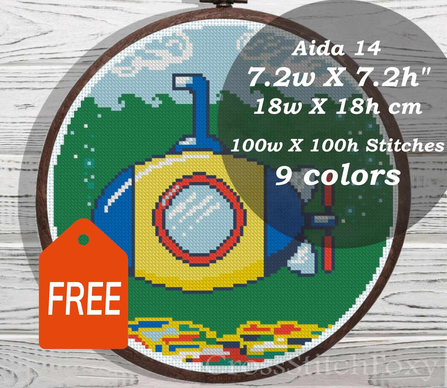 Yellow Blue Submarine cross stitch pattern