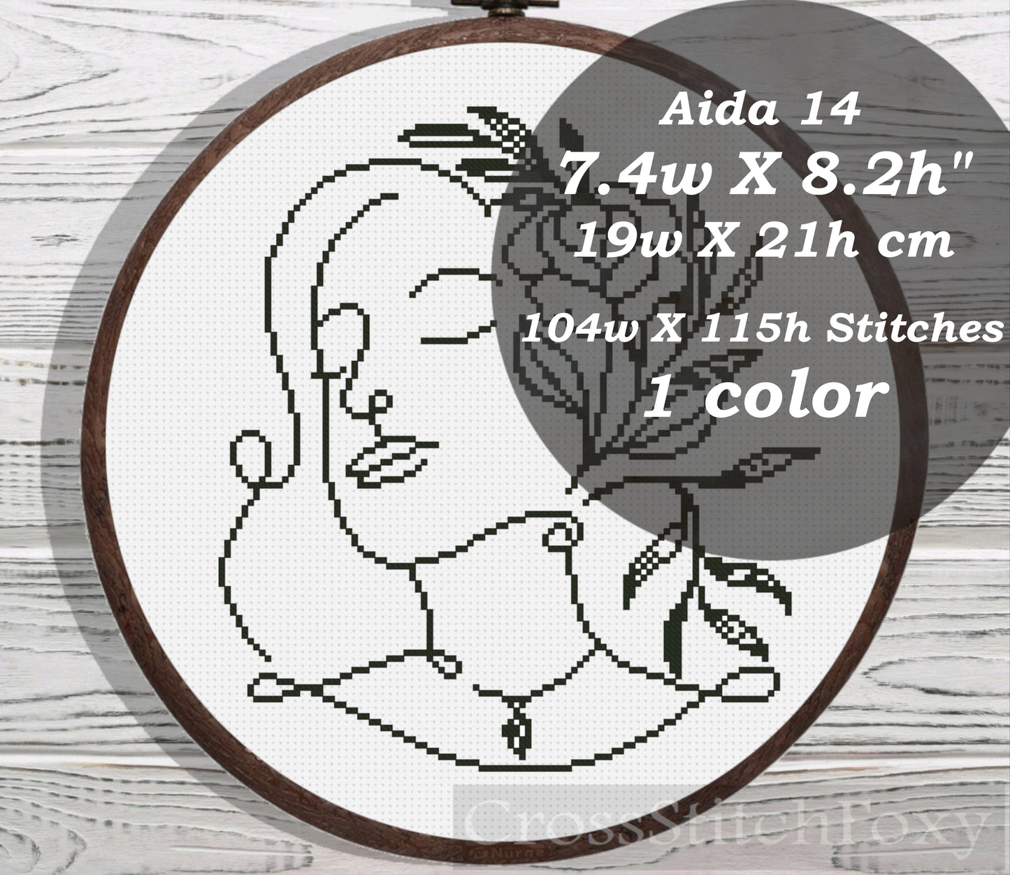 Line Art Girl Floral Portrait cross stitch pattern