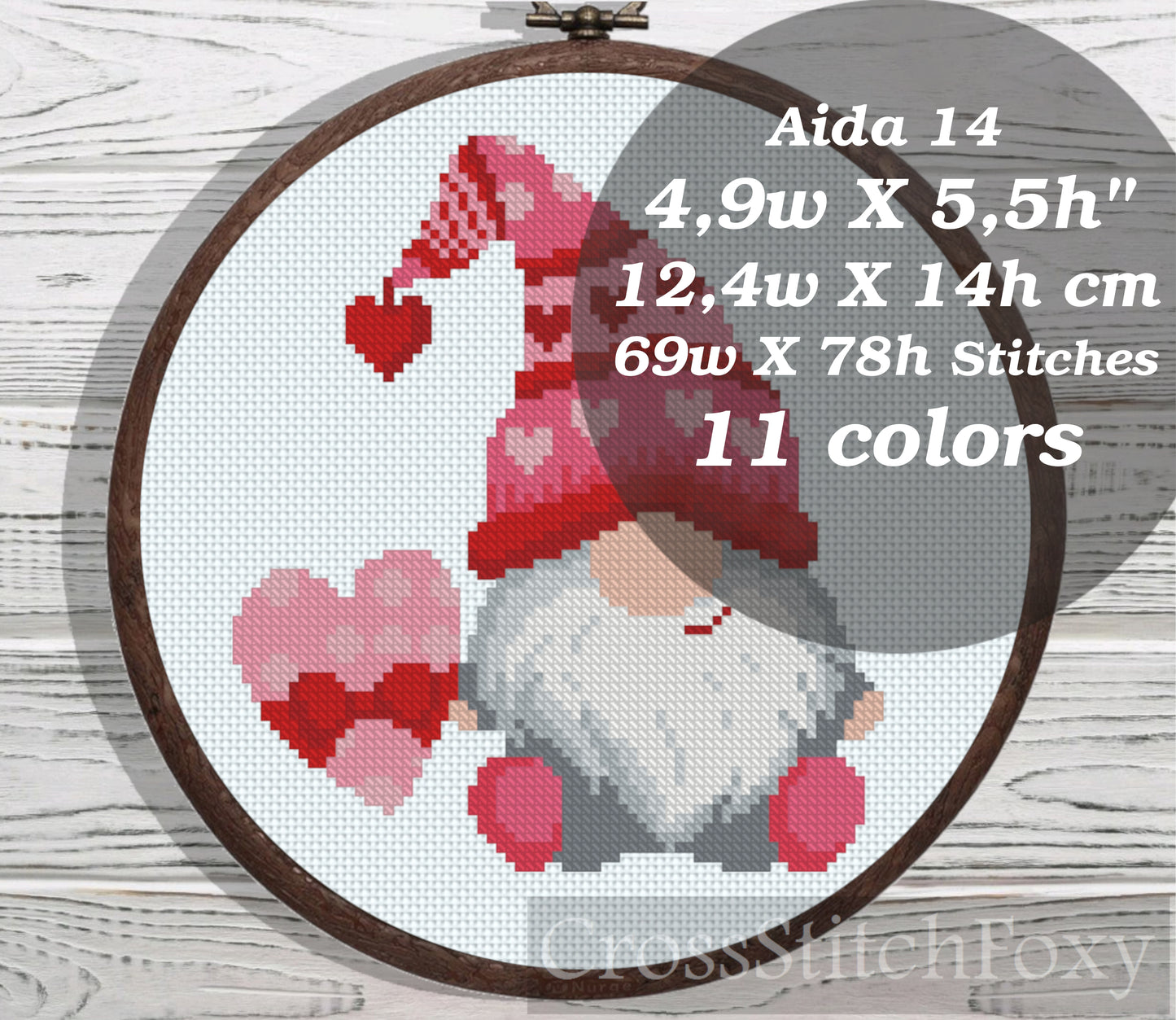 Valentine Gnome cross stitch pattern