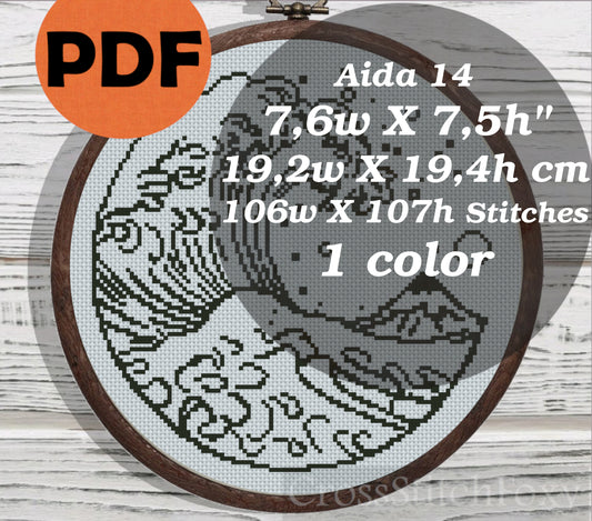 The Great Wave cross stitch pattern