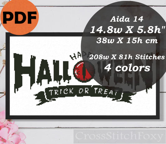 Happy Halloween Evil Eye cross stitch pattern